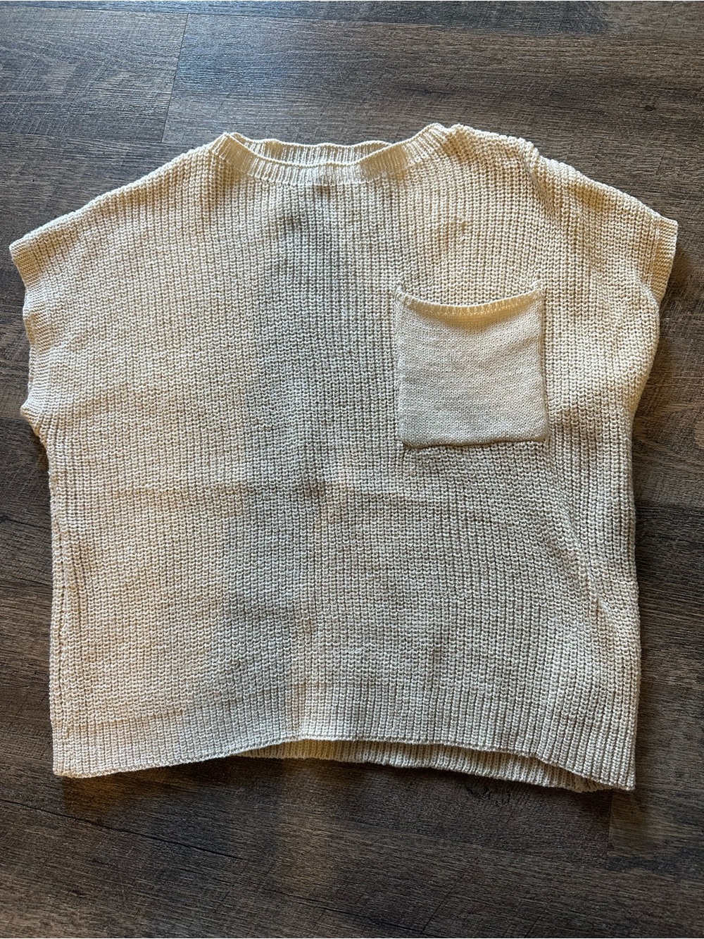 SHEIN Cream Knit Short-Sleeve Pocket Sweater Top